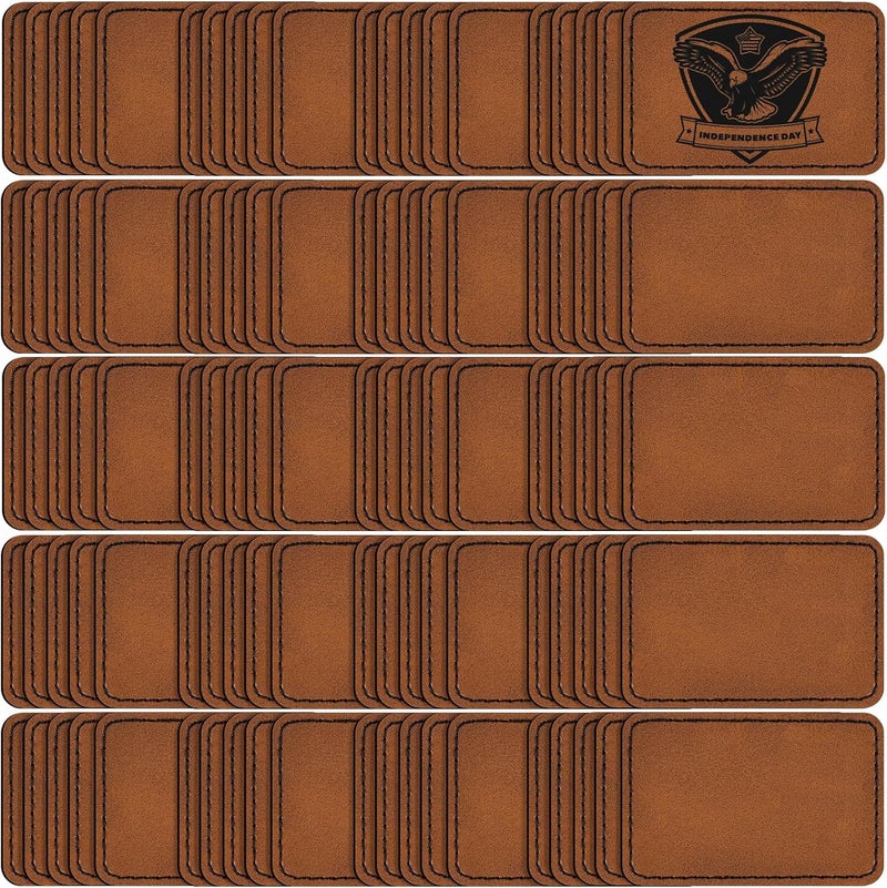 MAPRIAL 100 Pack Blank Leatherette Patches with Adhesive, Rectangle Laser Engravable Faux Leather Patch for Hats Custom, Fabric Repair Sew, Engraving Materials, Gifts, DIY (Khaki, 3 x 2 in) - Image 1